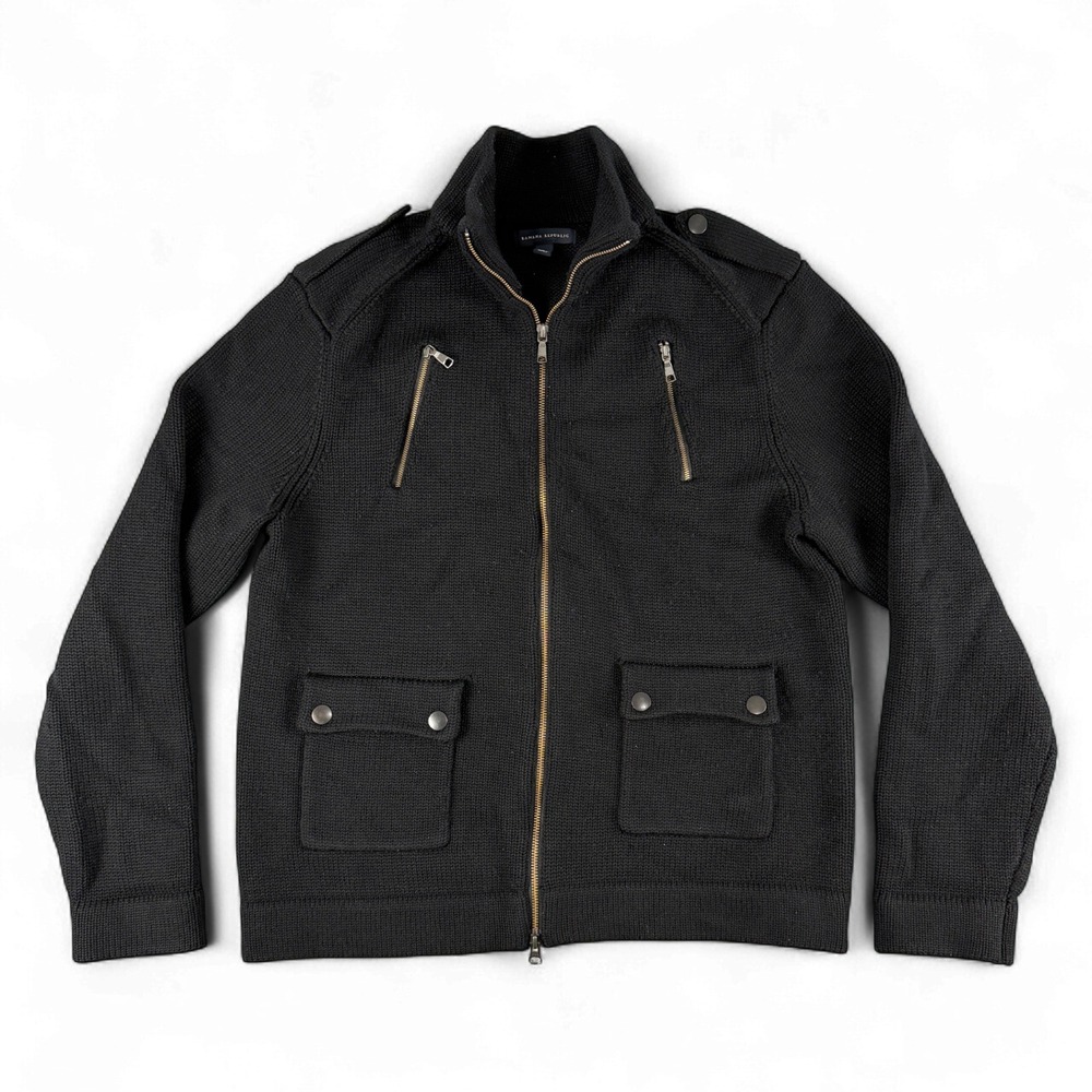 Banana Republic Jacket Mens L Black Chevron‎ Stitch Wool Knit Military Utility